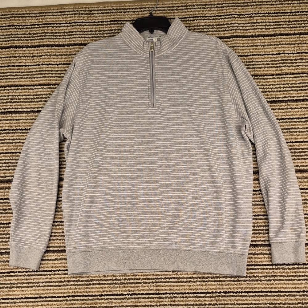 PETER MILLAR Grey Striped Cotton Blend Mens Sz XL Half Zip Jacket Sweater